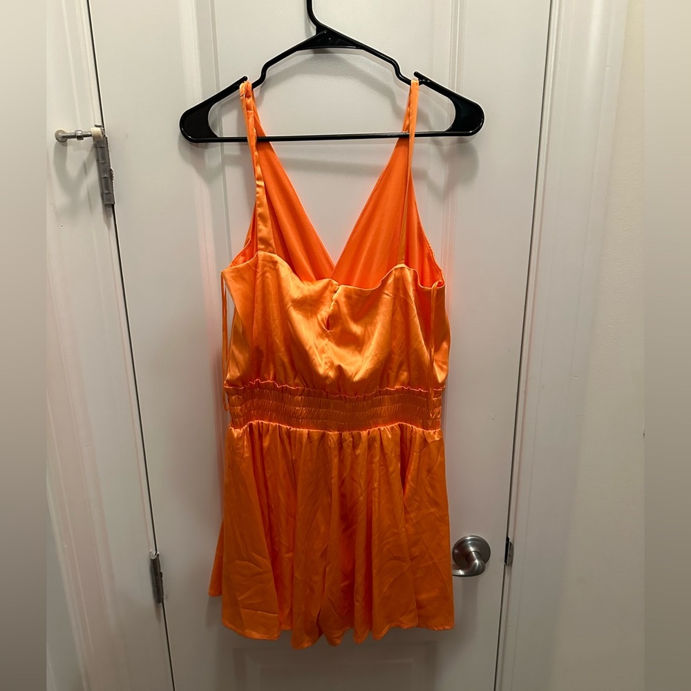 Orange asymmetrical top romper
